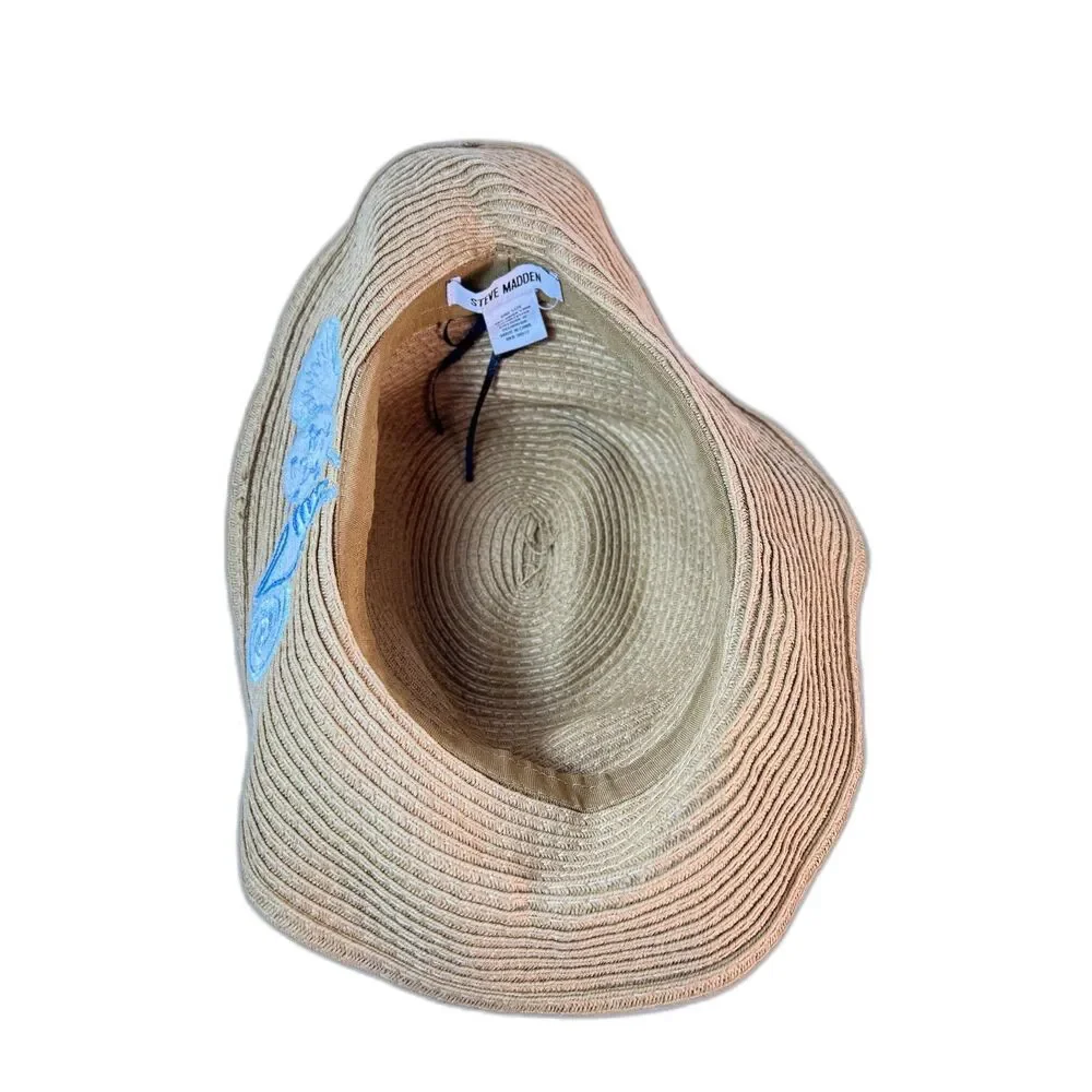 Steve Madden NWOT Women's Tan Sea Shell Embroidered Packable Sun Hat